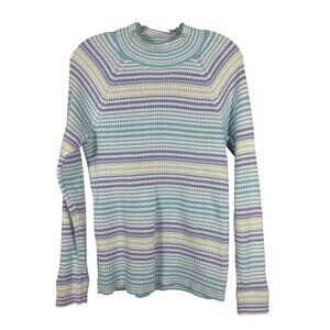 Studio Works Ribbed Cotton Sweater Womens Size Medium Blue & White